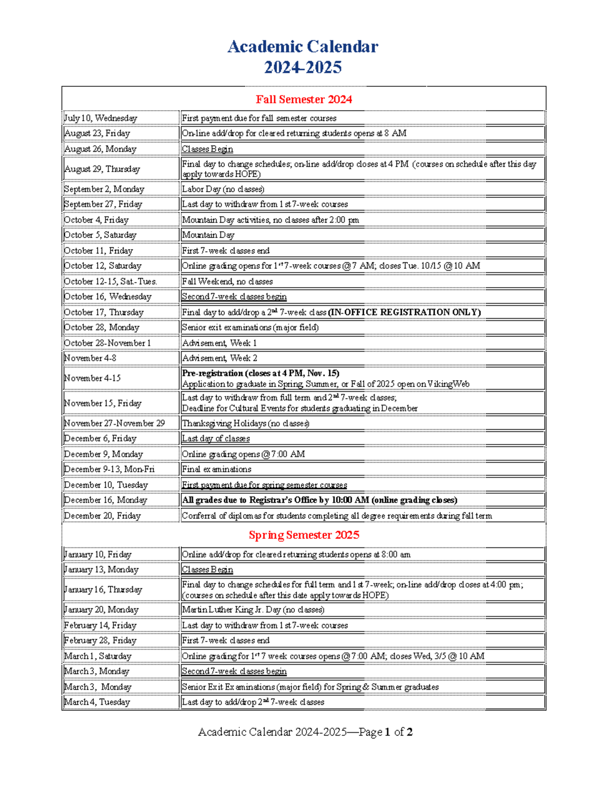 Academic Calendar 2024 25 corrected - Academic Calendar 2024-2025—Page ...
