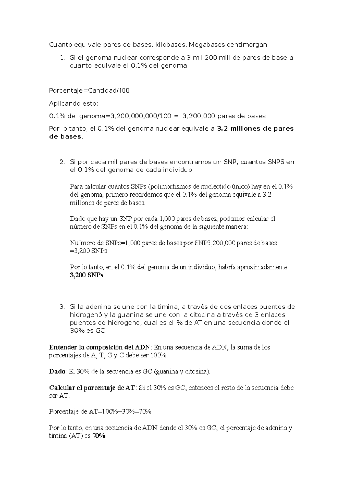 Genetica clase 1 - Cuanto equivale pares de bases, kilobases. Megabases ...