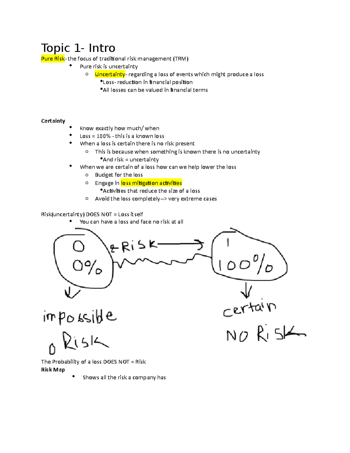Topic 1 - Topic 1- Intro Pure Risk- the focus of traditional risk ...