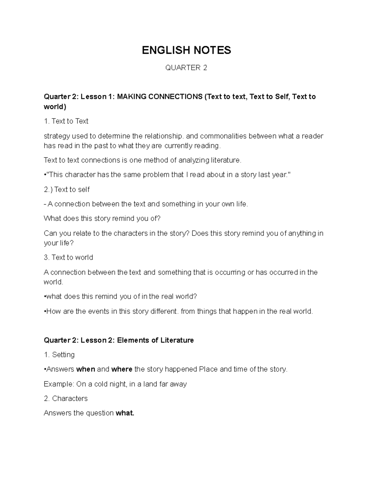 English Notes -Q2 - ENGLISH NOTES QUARTER 2 Quarter 2: Lesson 1: MAKING ...
