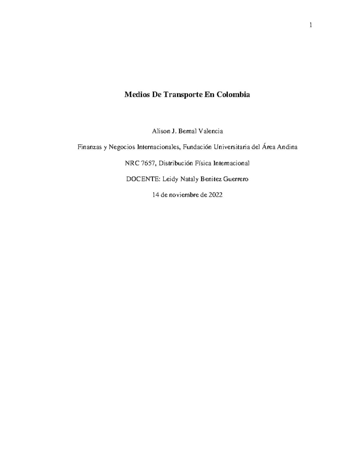 Eje 3 DFI Medios y modos de transporte en Colombia Alison Bernal ...