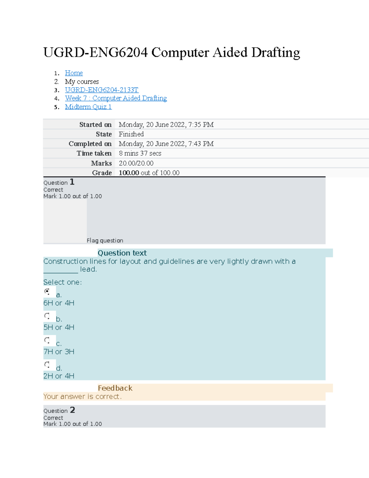 UGRD-ENG6204 Computer Aided Drafting Midterm Quiz 1 - UGRD-ENG6204 ...