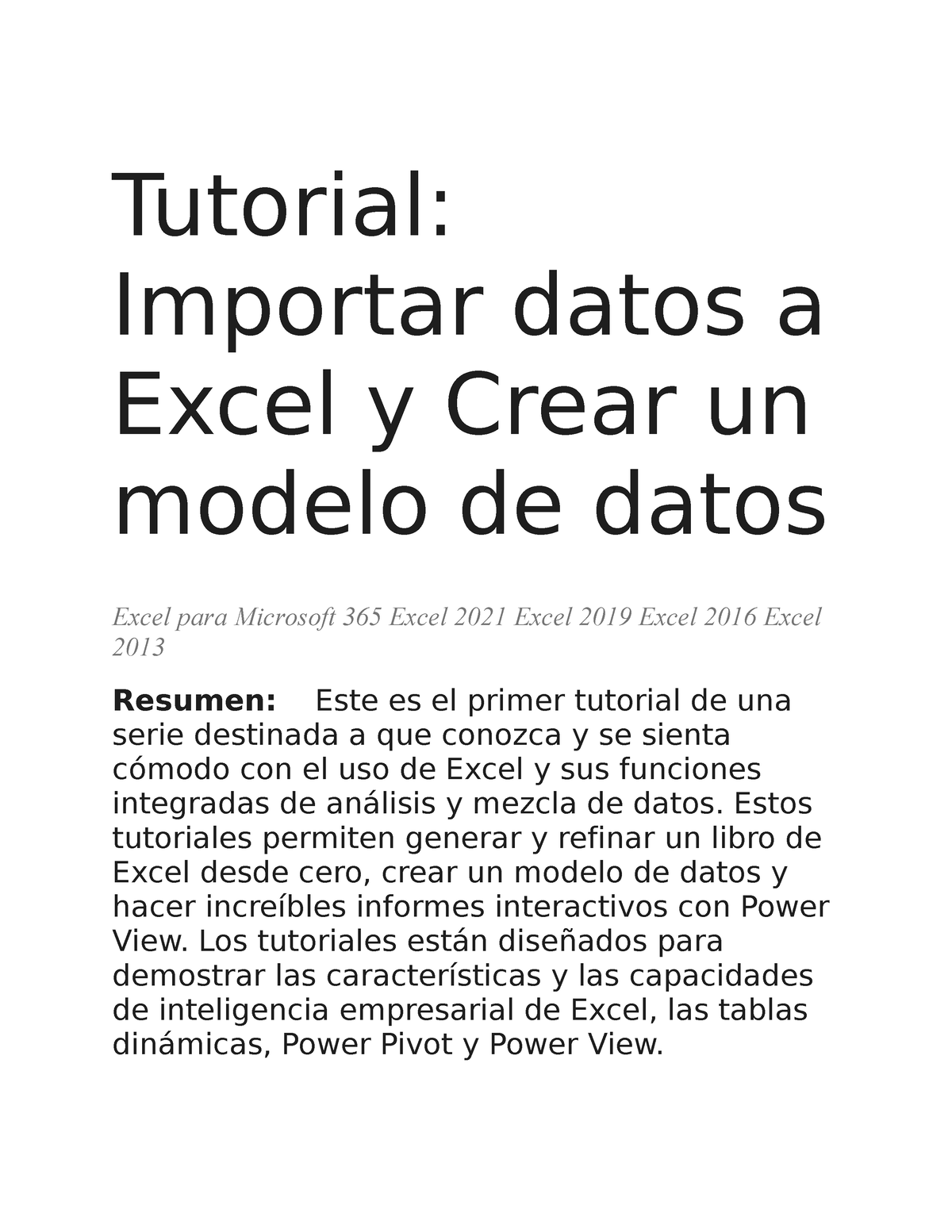 Ofimatica Excel Tutorial Importar Datos A Excel Y Crear Un Modelo De