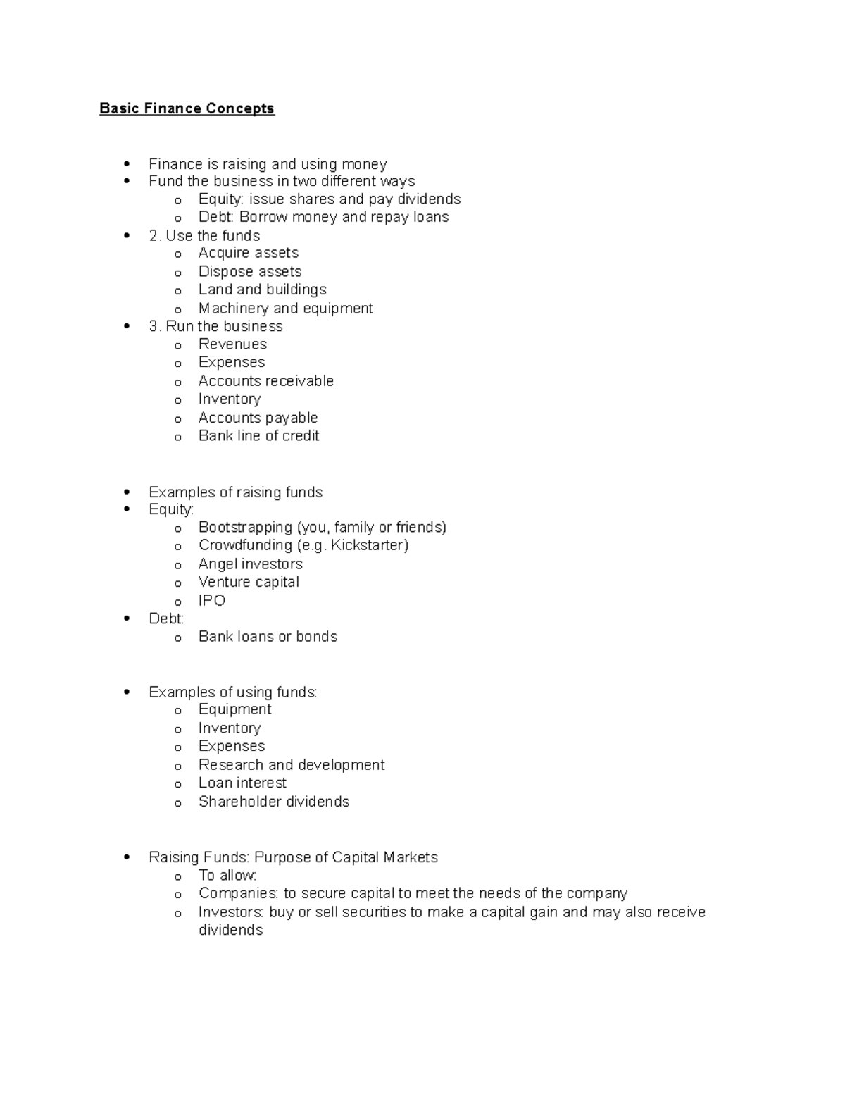 Finance introduction notes taken in class Basic Finance Concepts