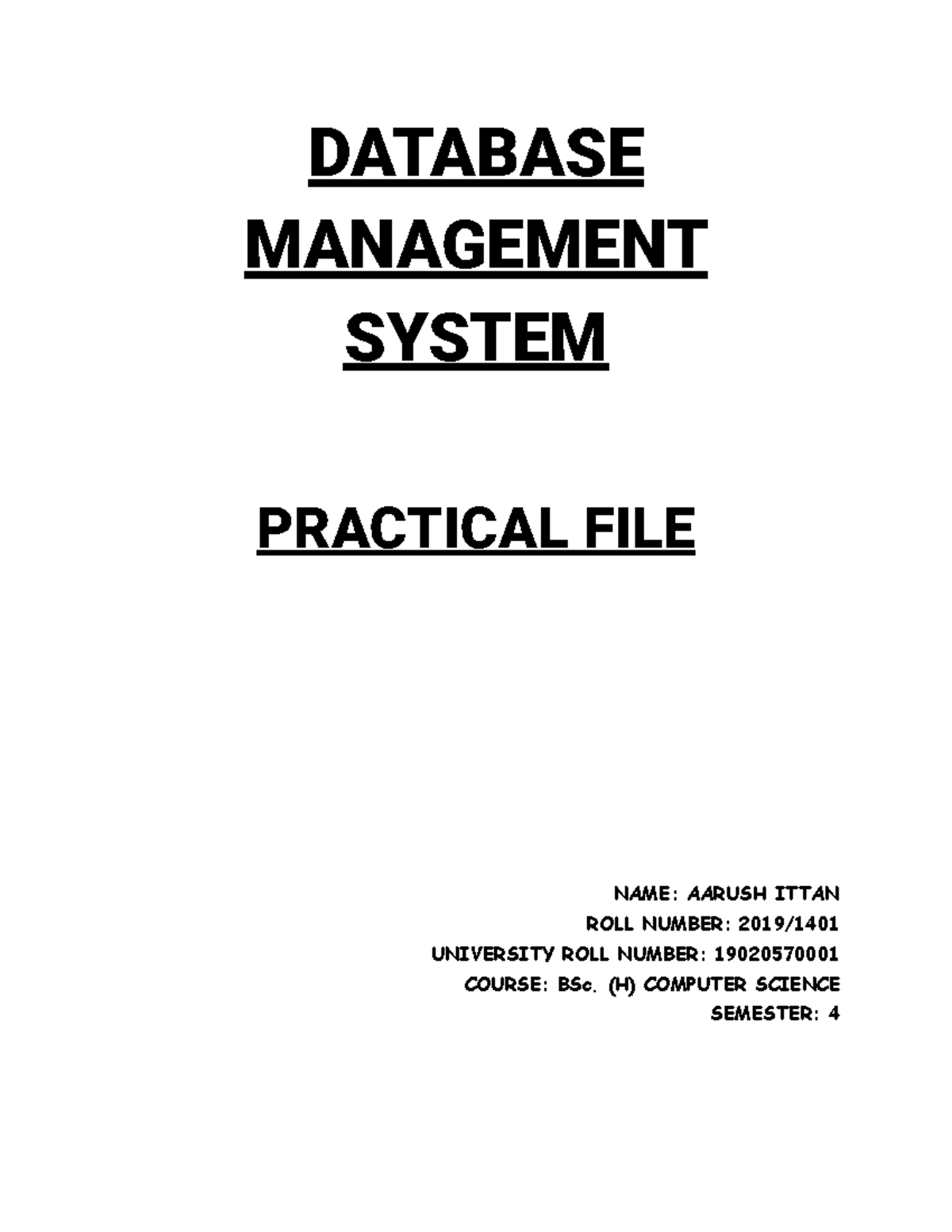 Bsc Hons Dbms - DBMS Notes Ebook - DATABASE MANAGEMENT SYSTEM PRACTICAL ...