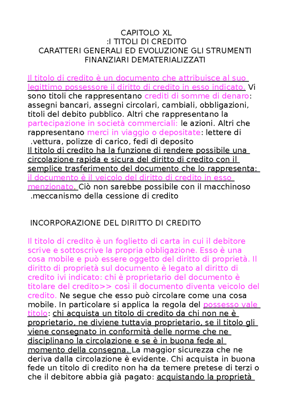 Titoli DI Credito - CAPITOLO XL :I TITOLI DI CREDITO CARATTERI GENERALI ...