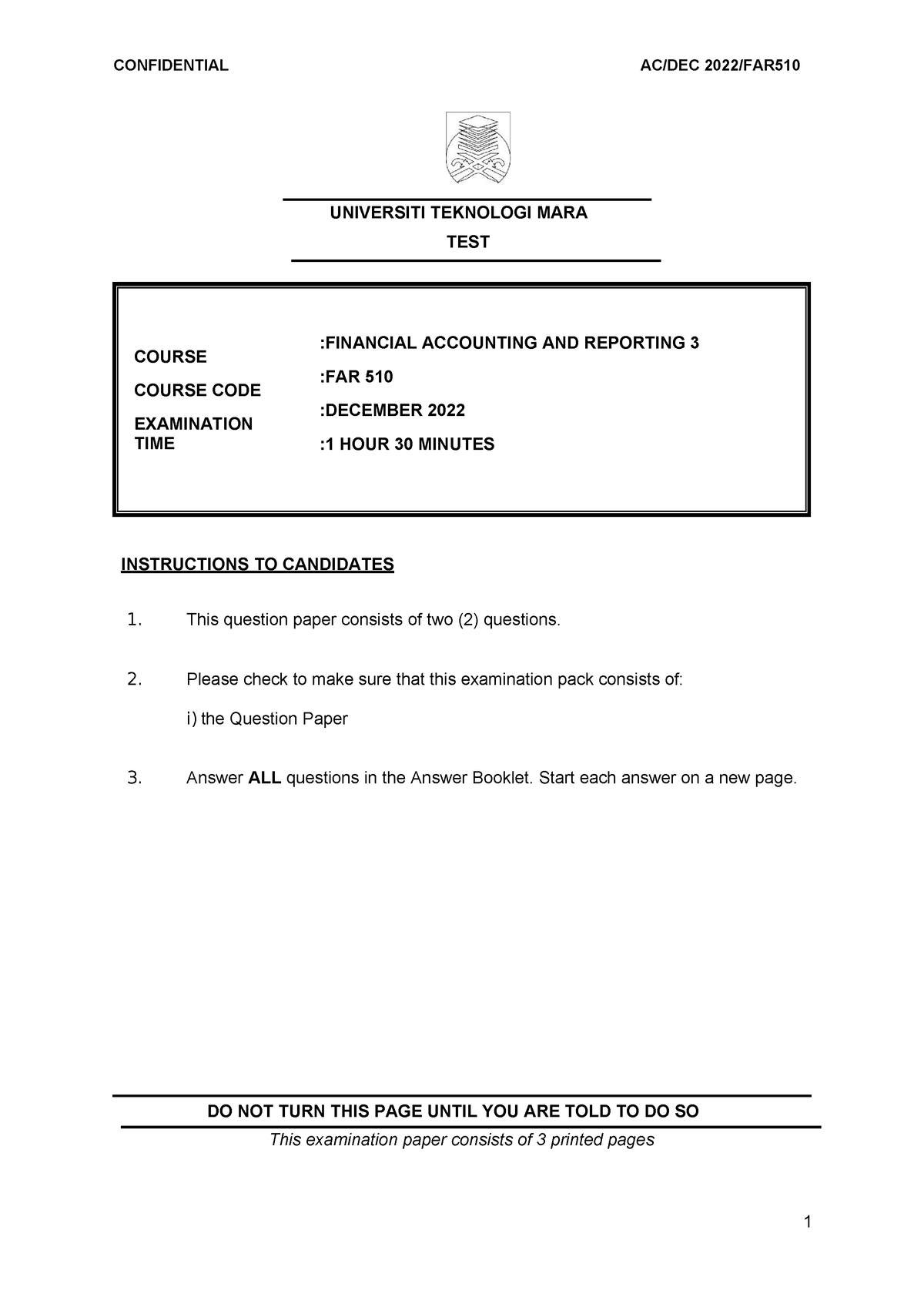 Test FAR510 Dec 2022 - none - UNIVERSITI TEKNOLOGI MARA TEST ...