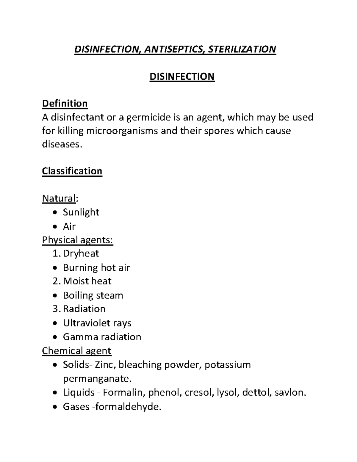 Disinfection, Antiseptics, Sterilization DISINFECTION, ANTISEPTICS