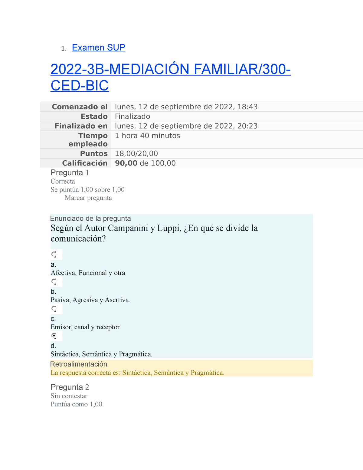 Examen Sup. Mediación Familiar B.A.A 12-09-22 - 1. Examen SUP 2022-3B ...