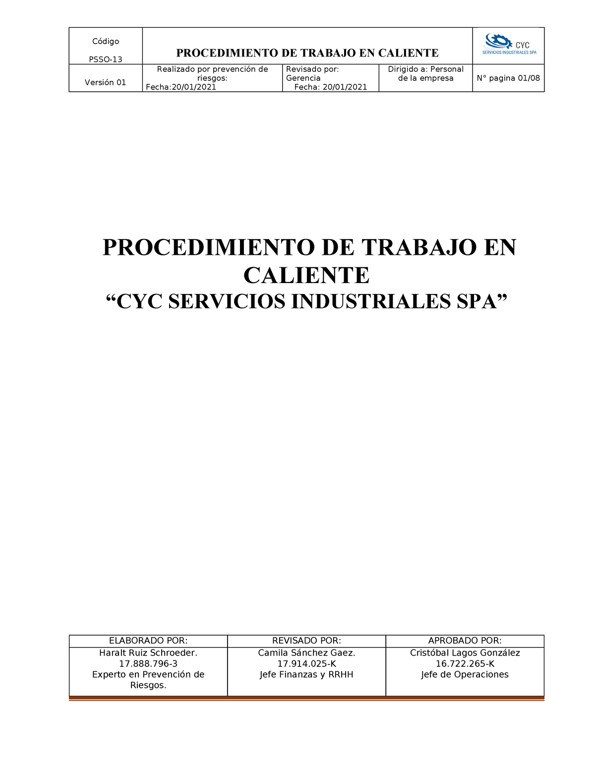 PSSO-13 Procedimiento Trabajo EN Caliente - PSSO- PROCEDIMIENTO DE ...