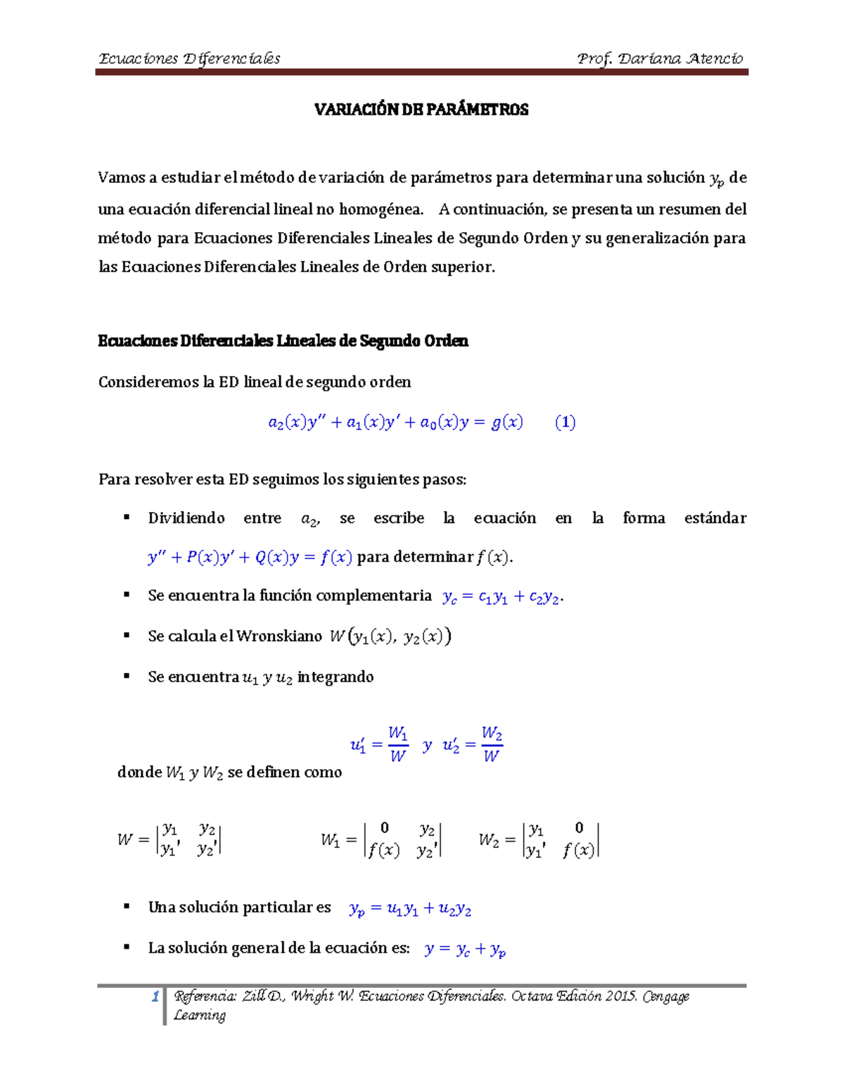 21 Variación De Parámetros 2022 1 Referencia Zill D Wright W