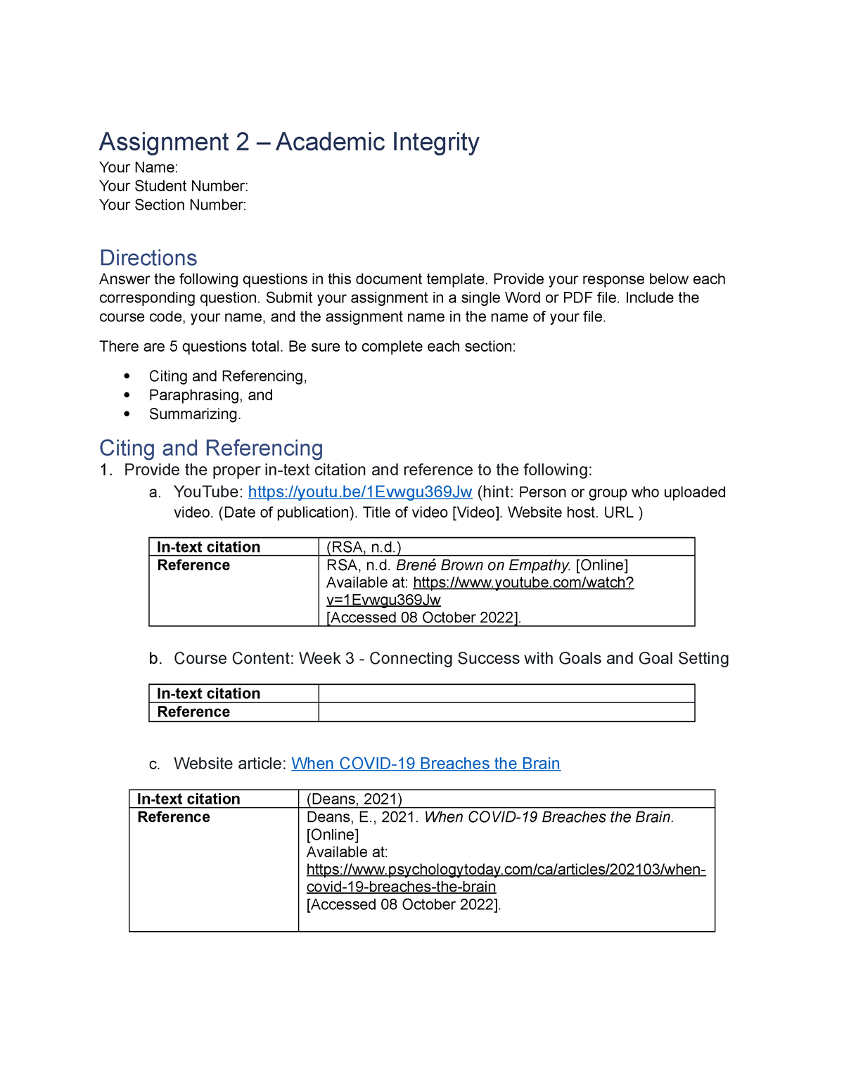 classwork assignment definition