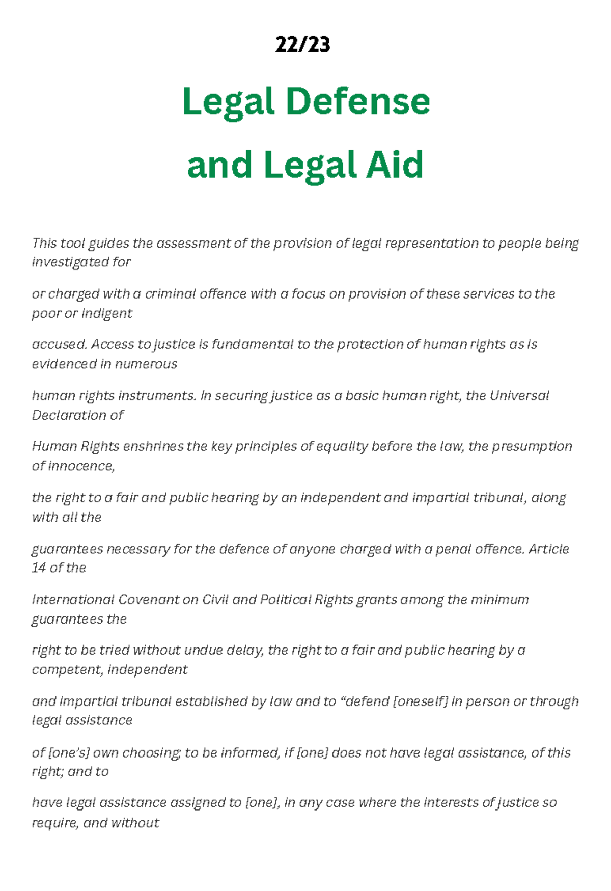 Legal Defence and Legal Aid 22/ Legal Defense and Legal Aid This tool