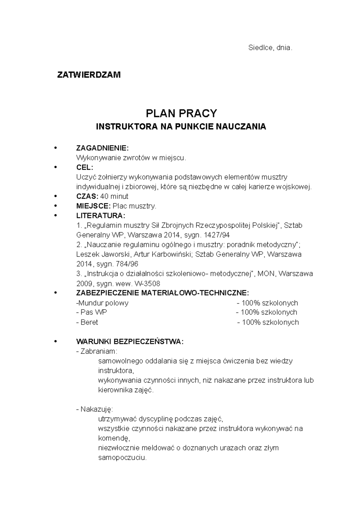 Plan Pracy Instruktora Na Punkcie Nauczania www.studocu.com