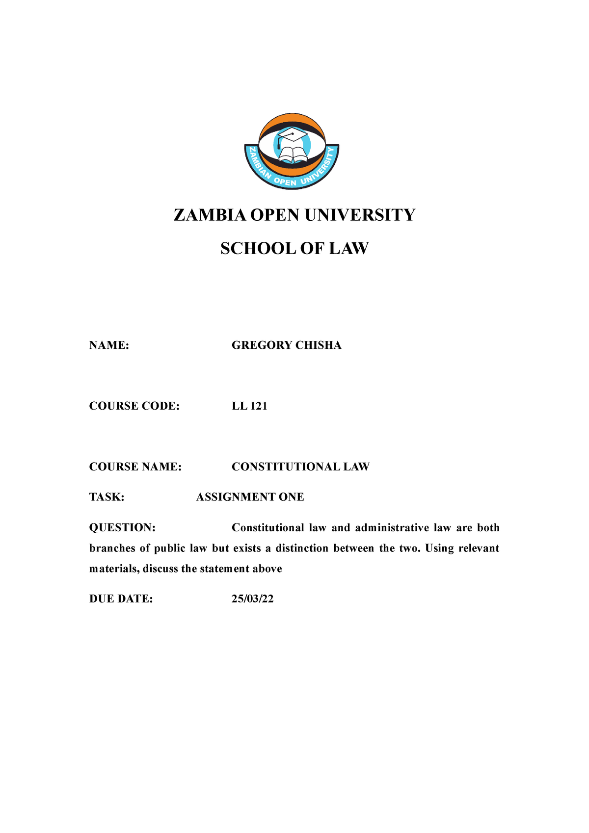 zambian open university assignments