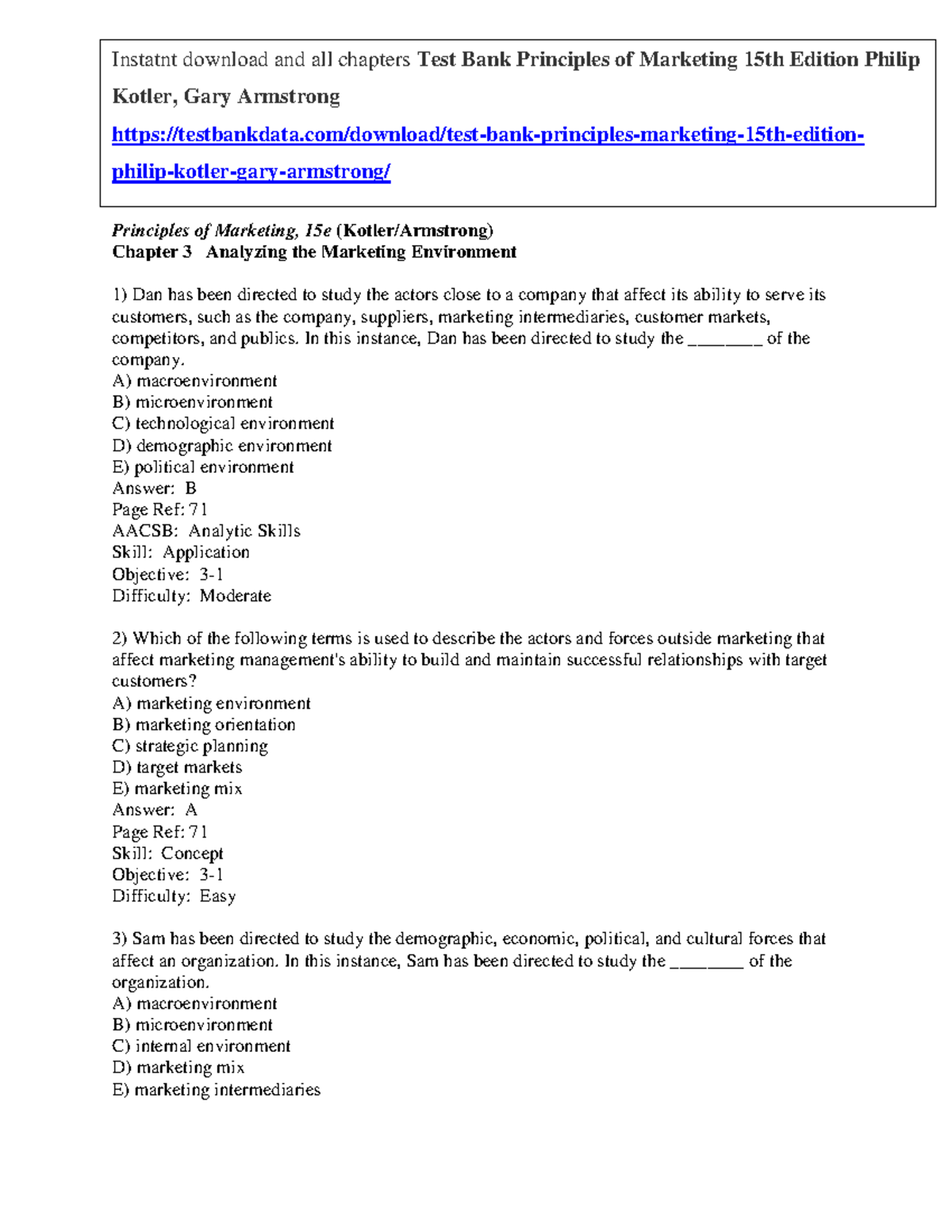 Test 1 January, questions and answers - Principles of Marketing, 15e ...