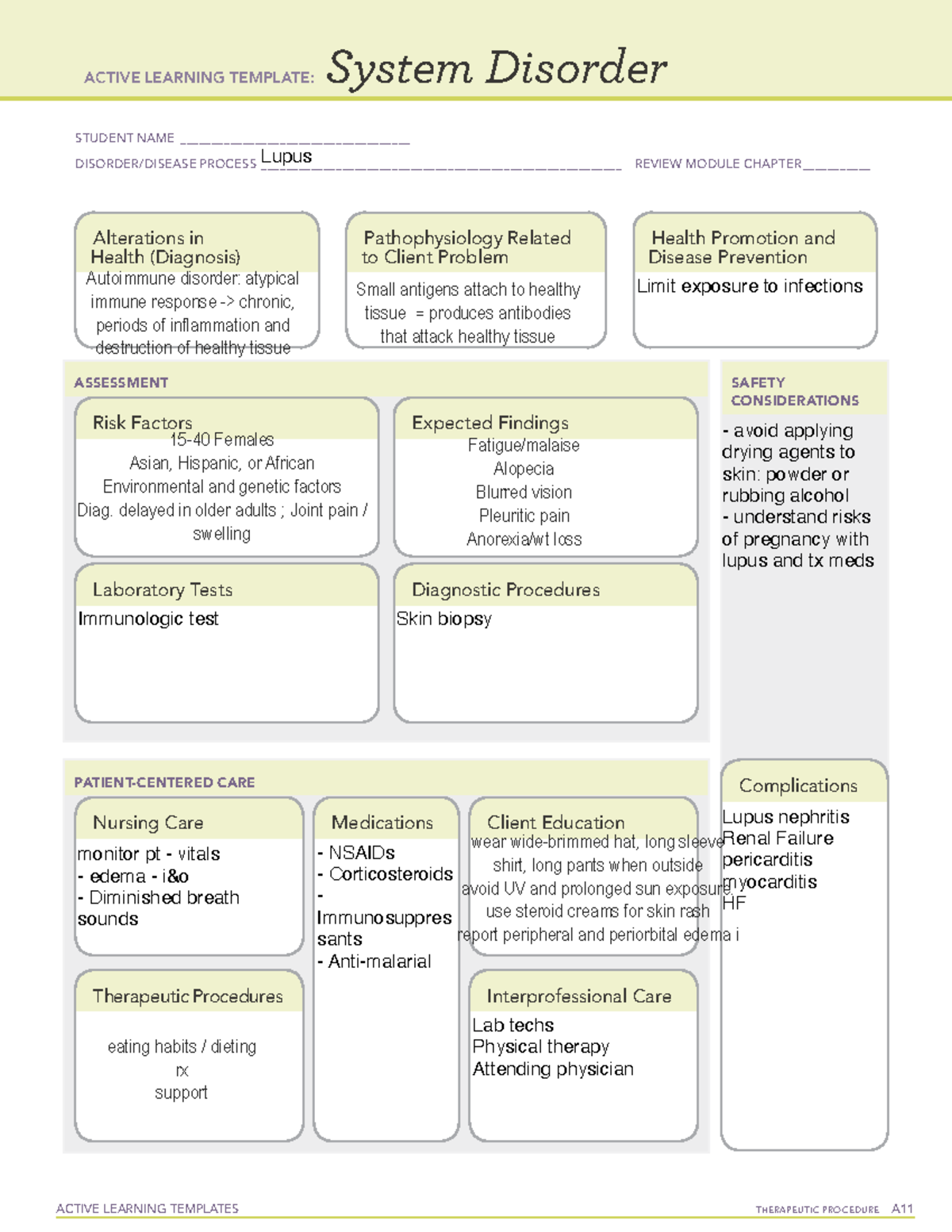 Sys Disorder. Lupus Postconf - Active Learning Templates Therapeutic 