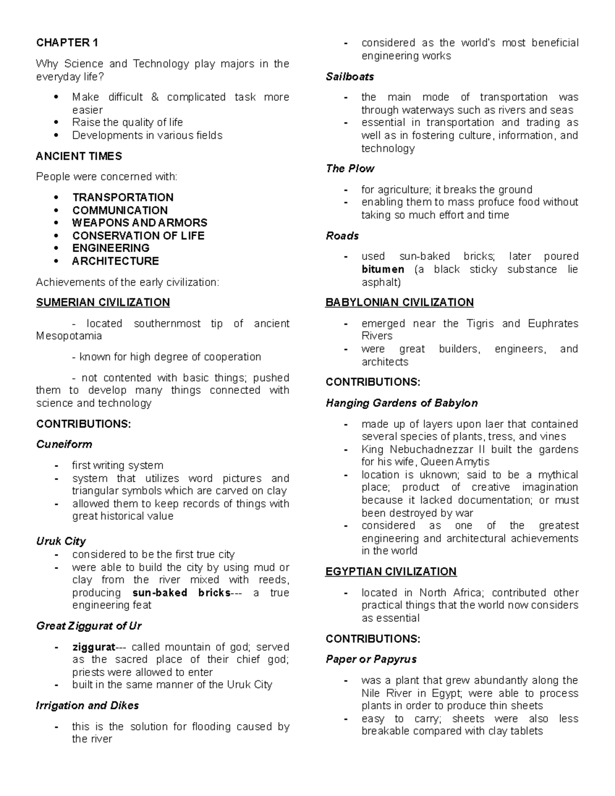 STS Reviewer - Lecture notes 1-6 - CHAPTER 1 Why Science and Technology ...