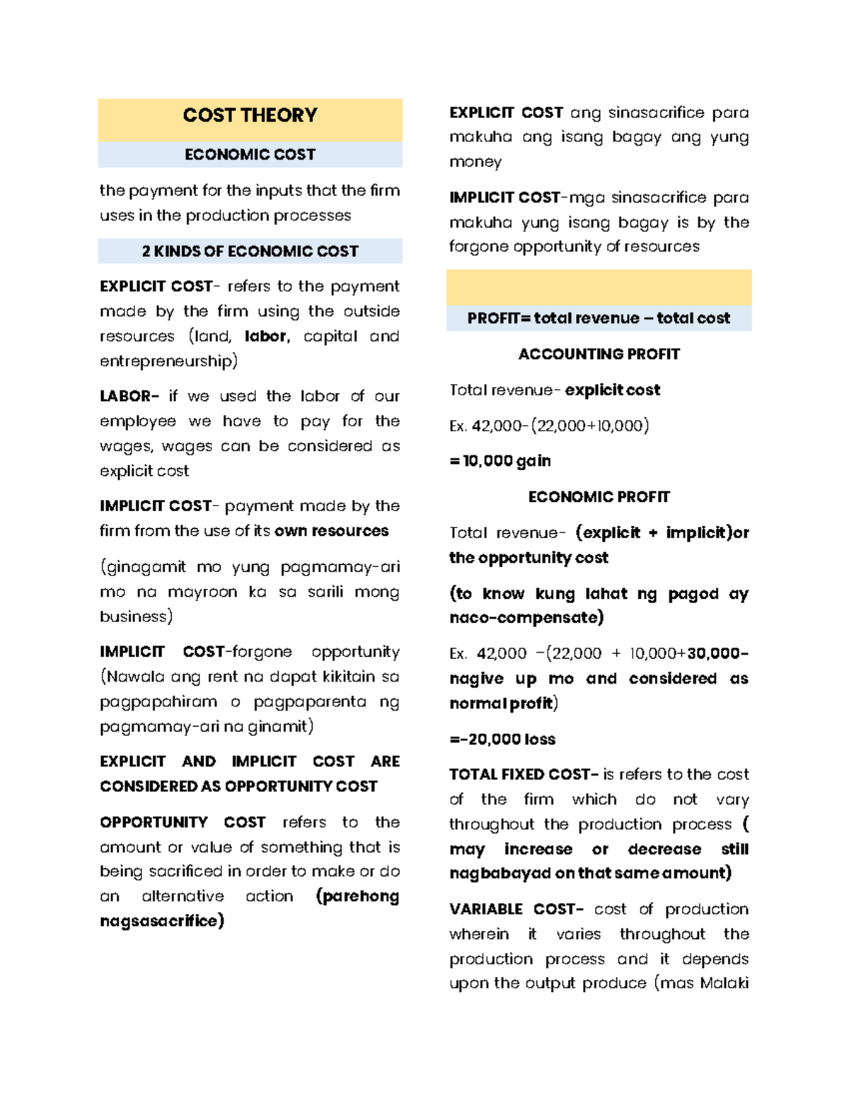 COST Theory this might help you COST THEORY ECONOMIC COST the