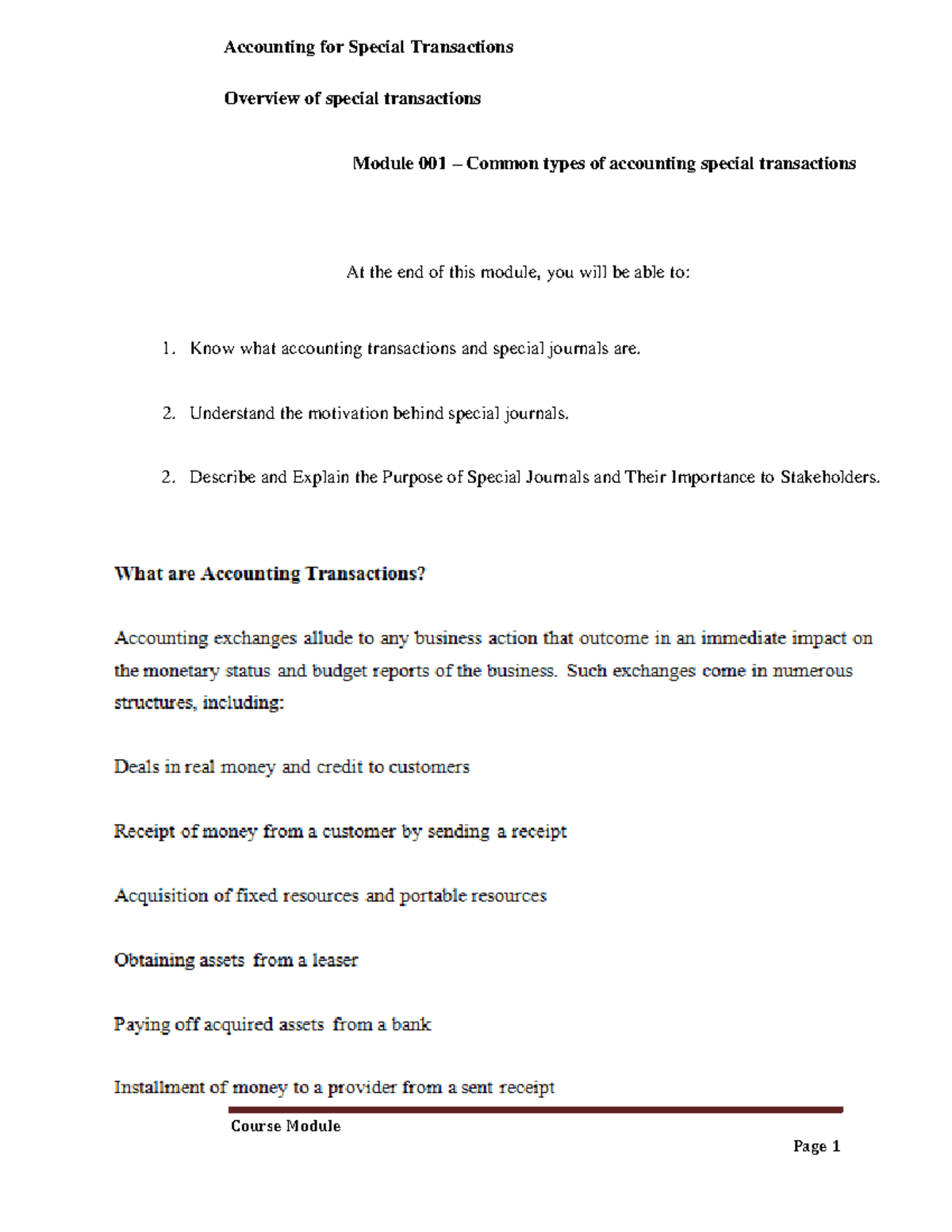 W1 2 Module 1 Overview Of Special Transactions Course Module W1 2 Module 1 Overview Of Special Transactions Course Module