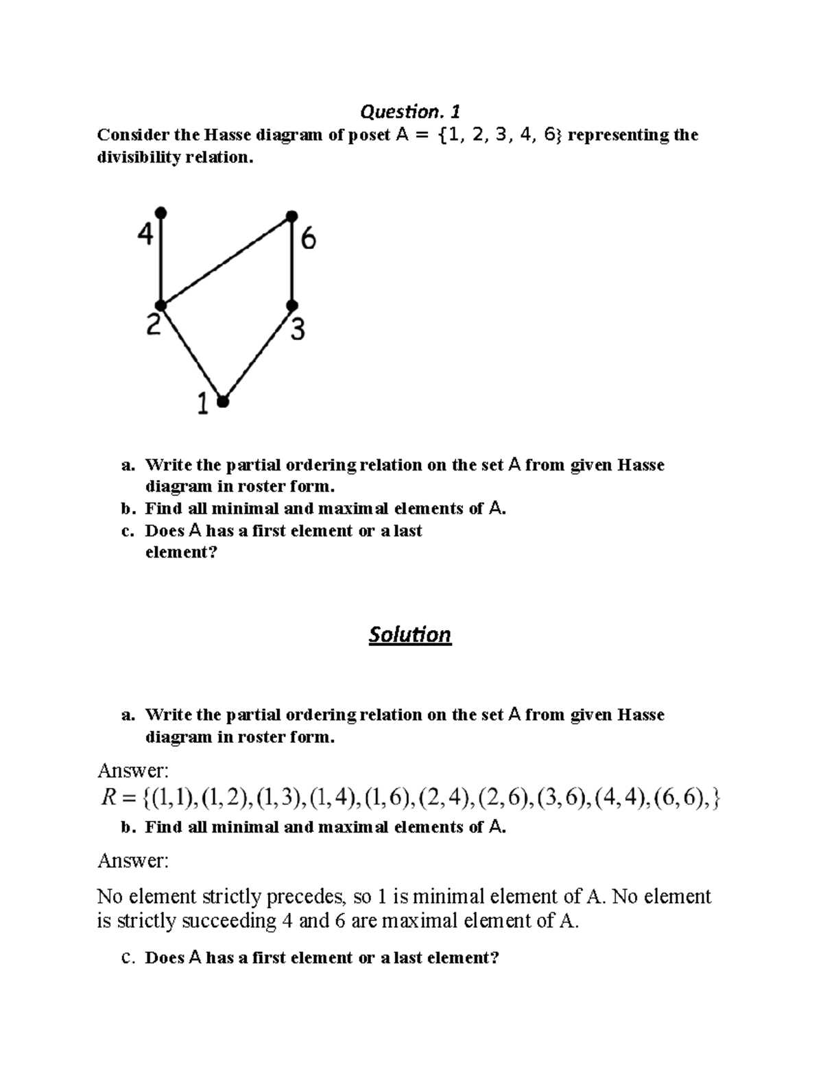 Mth104 Assignment Solution - Question. 1 Consider The Hasse Diagram Of 