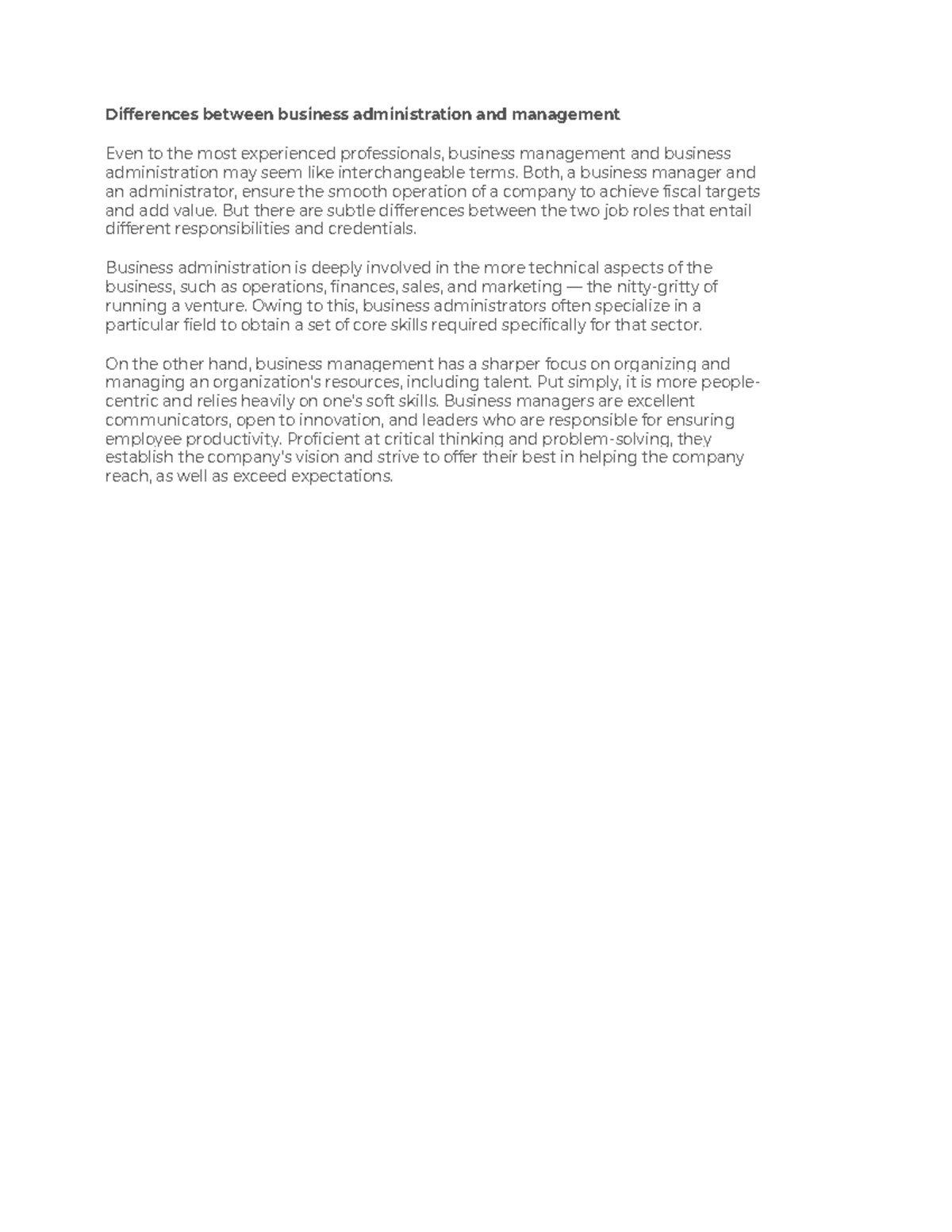 Difference between administration and management Differences between