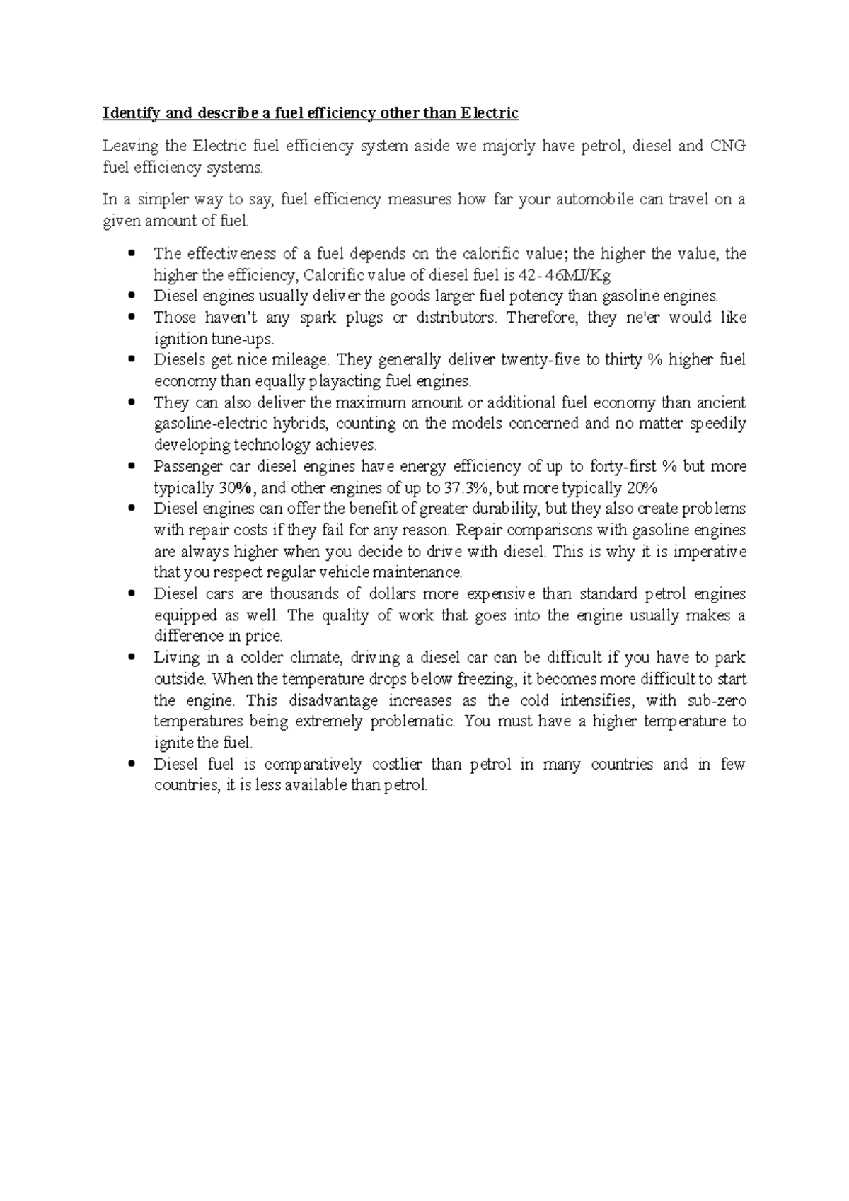 Fuel efficient systems Identify and describe a fuel efficiency other