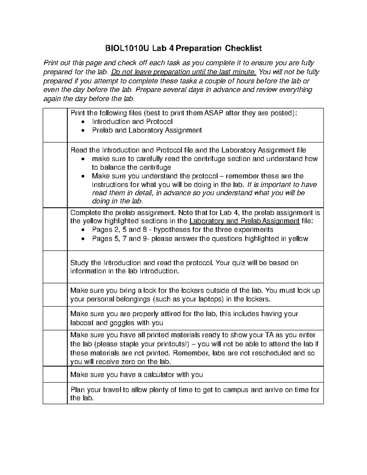 Lab 4 Prep File - BIOL1010U Lab 4 Preparation Checklist Print out this ...