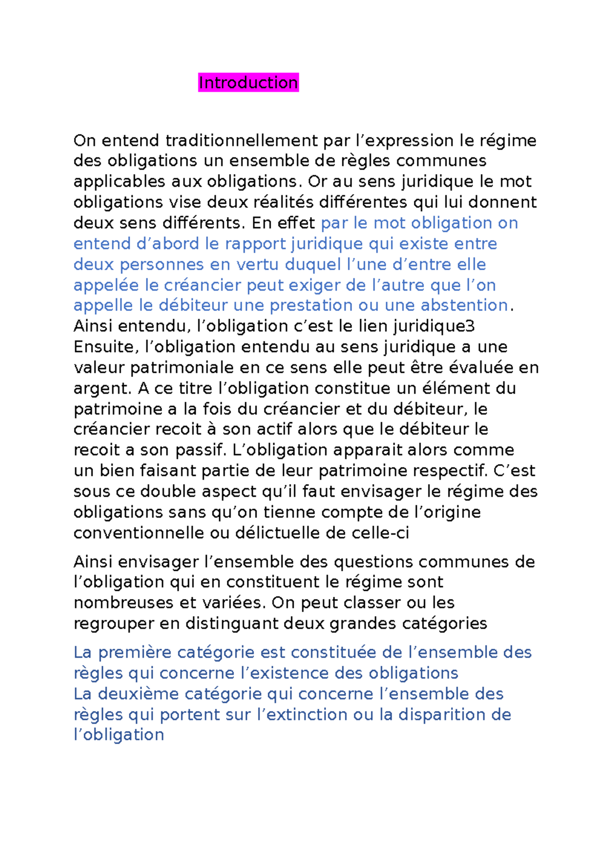 Droit Civil R des Obligations Introduction On entend