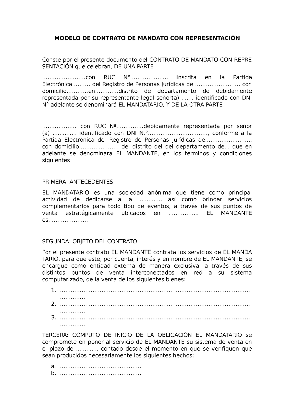 Modelo de contrato de mandato con representacion - MODELO DE CONTRATO ...