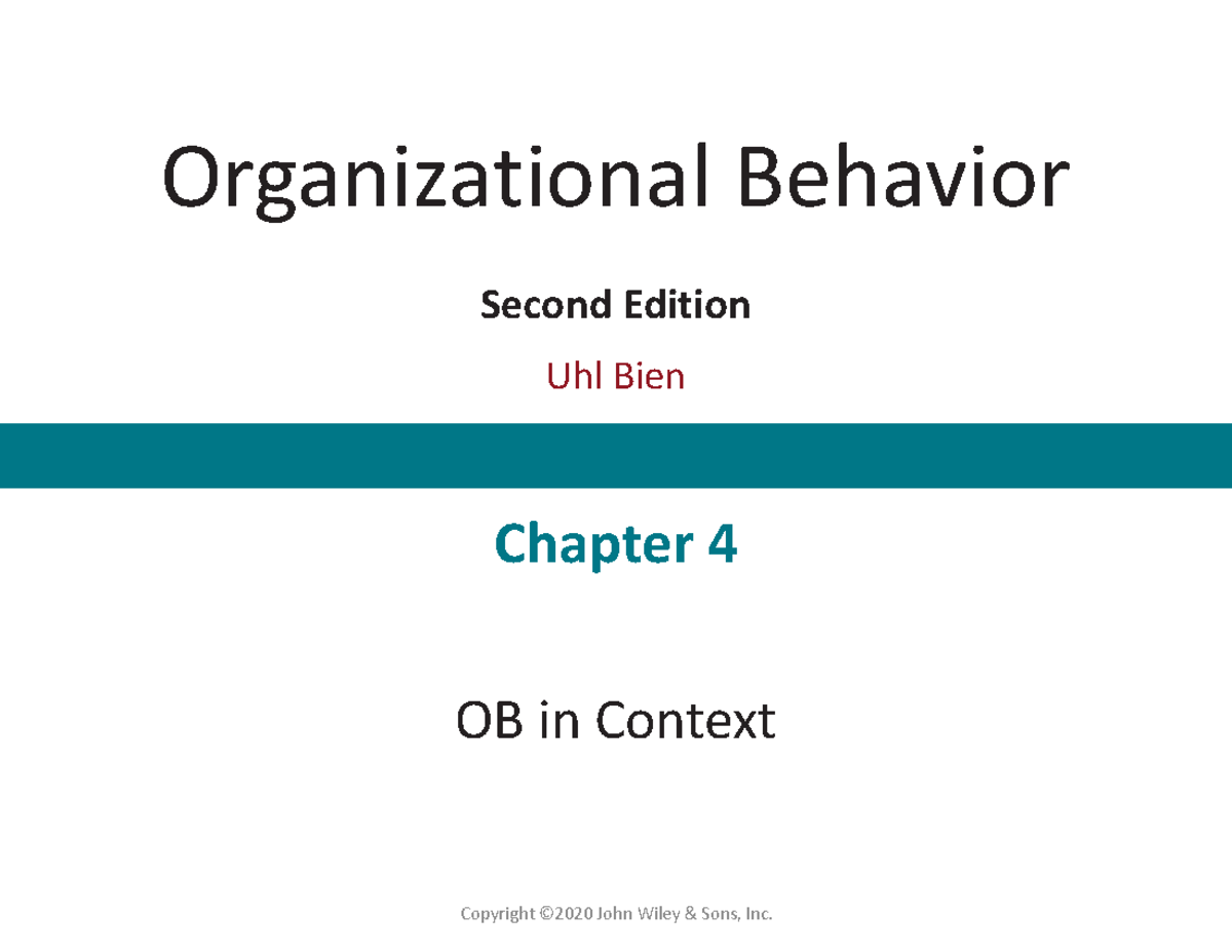 Chapter 4 MGT420 Lecture Notes PDF - Organizational Behavior Second ...