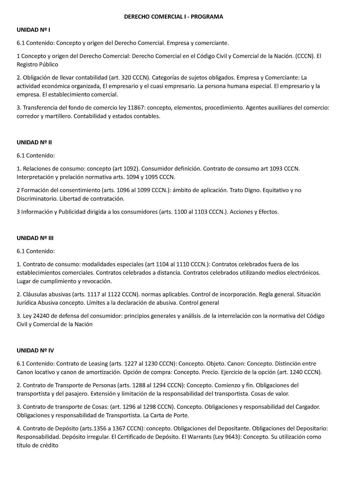 Programa De Dd Comercial - Derecho Comercial I - UNLaM - Studocu