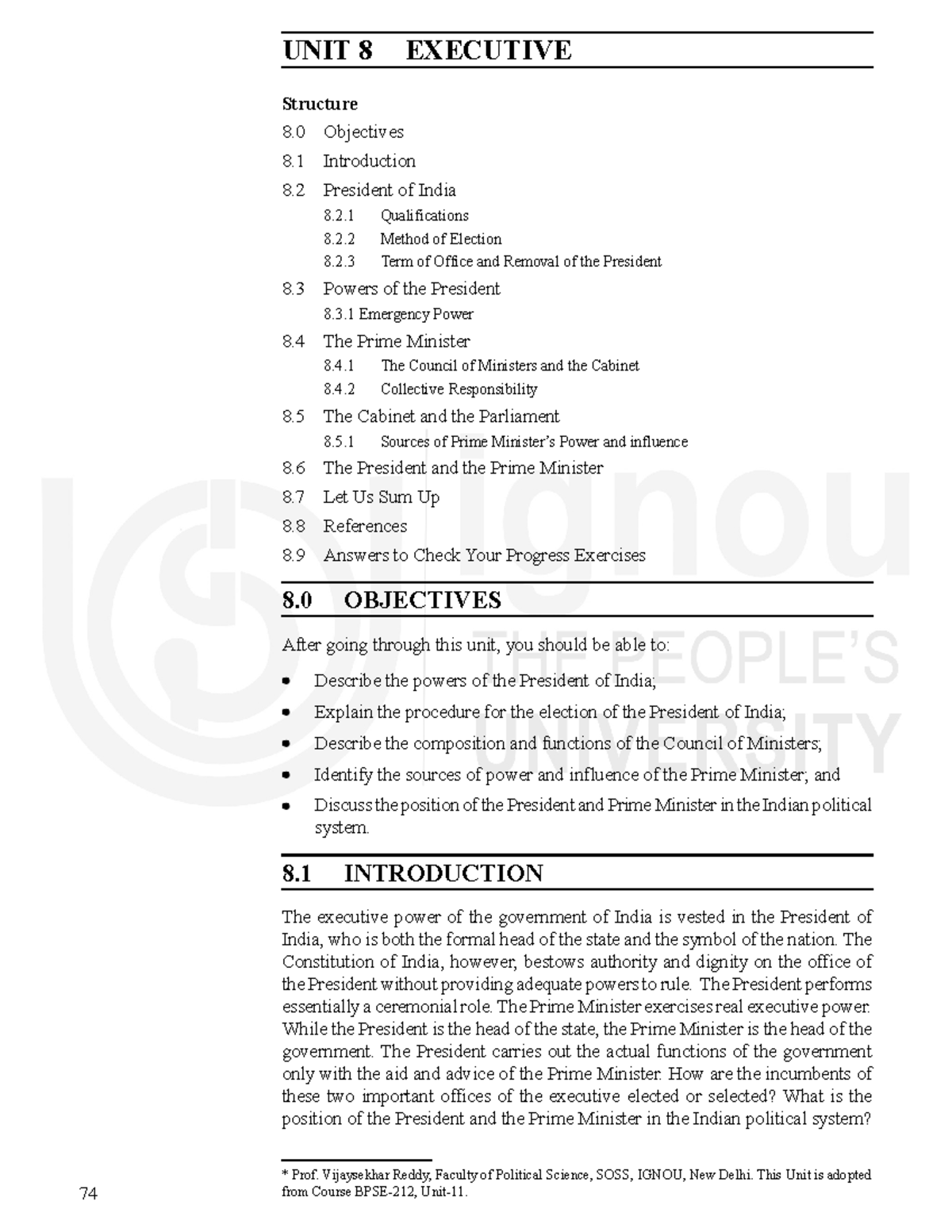 Executive note - Organs of the Government UNIT 8 EXECUTIVE Structure 8 ...