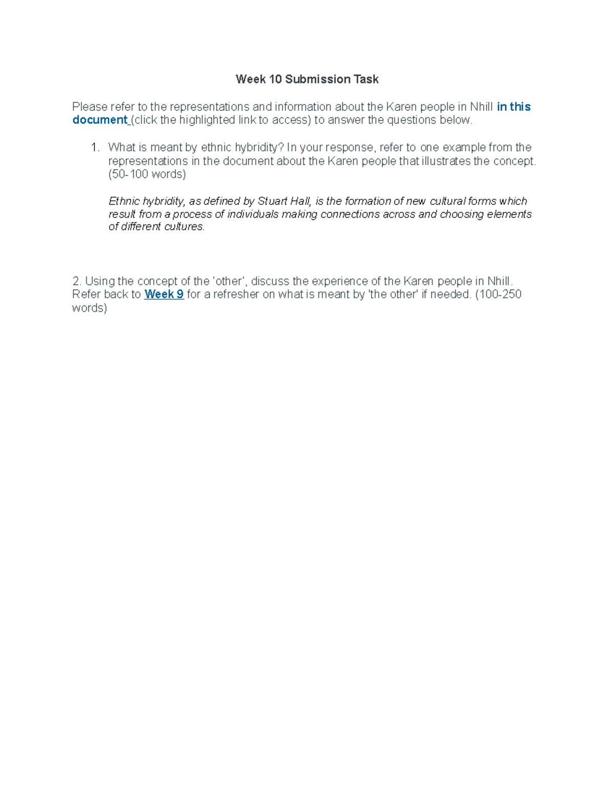 Trial - NOTES - Week 10 Submission Task Please refer to the ...