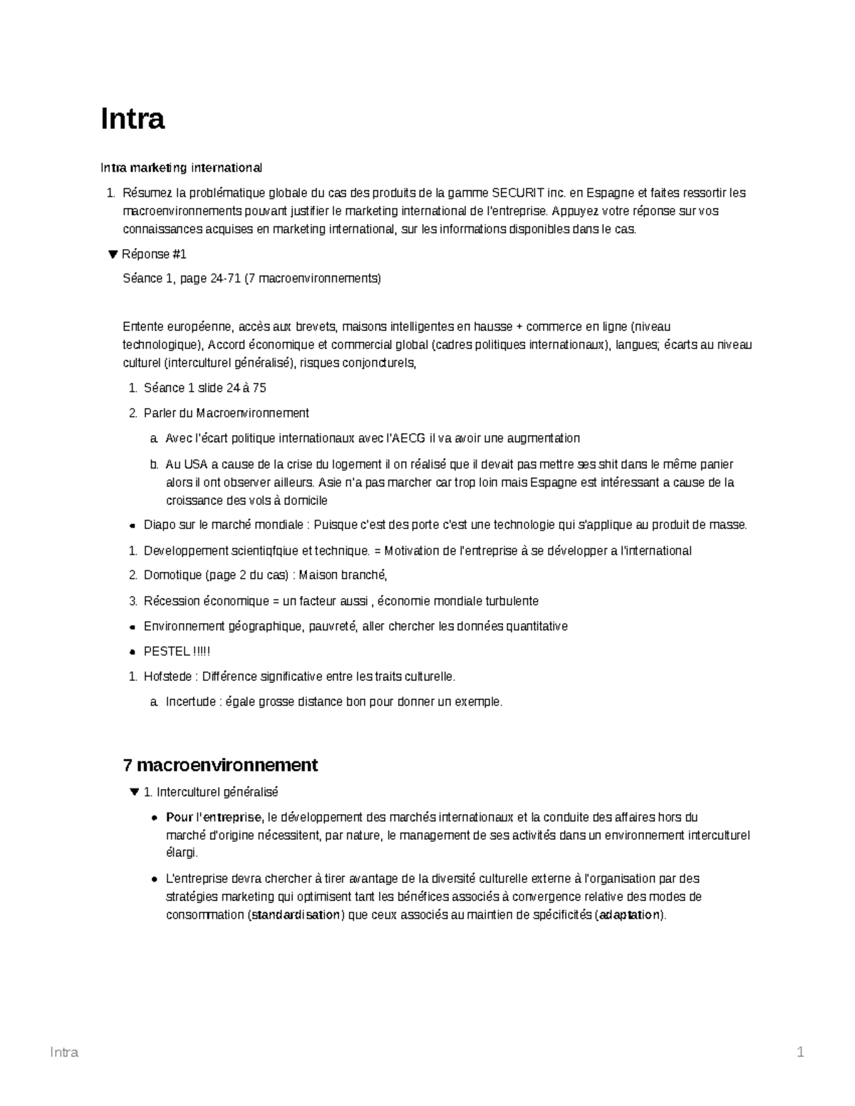 Etude Intra Market International Mar441 Usherbrooke Studocu