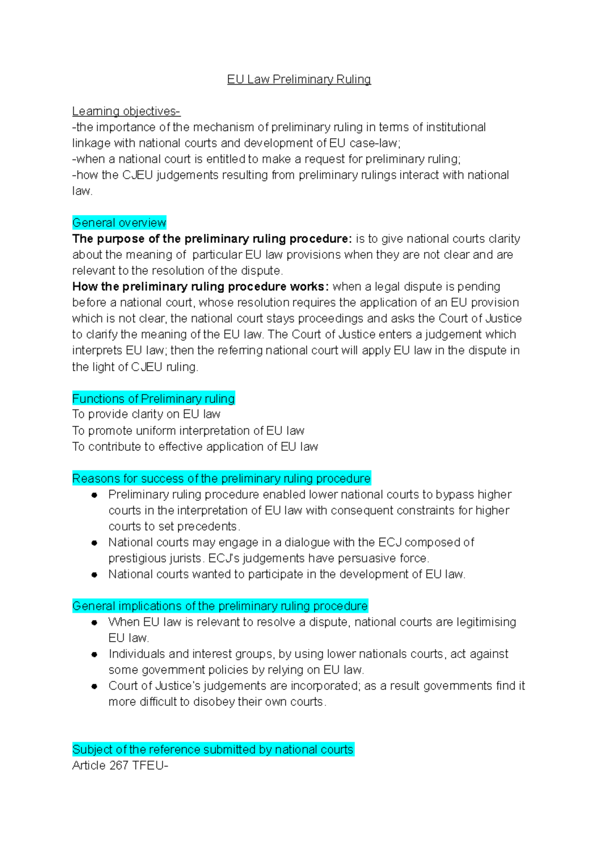 EU law- Preliminary ruling - EU Law Preliminary Ruling Learning ...