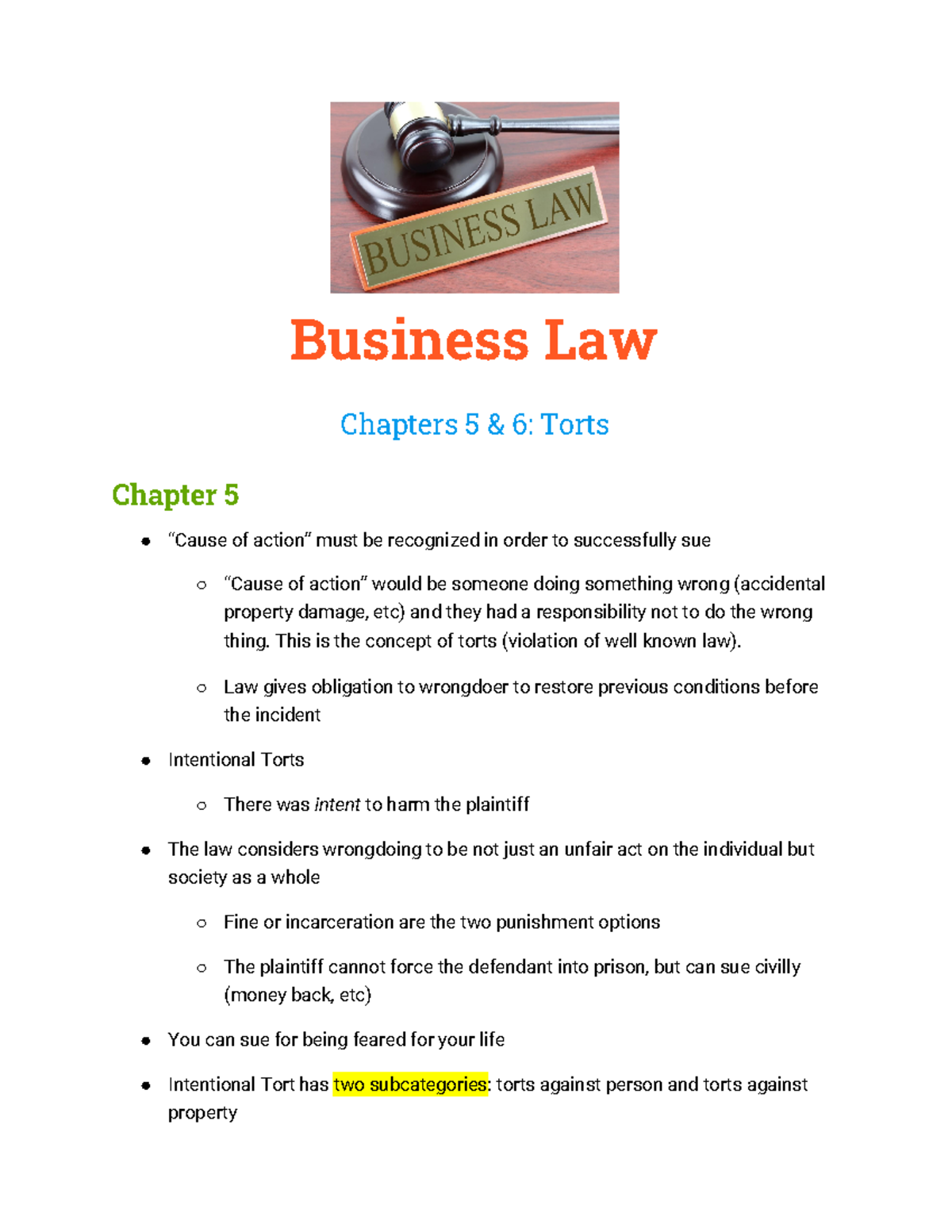 Business Law Unit 2 - Lecture Notes Unit 2 - Chapters 7 And 12 ...