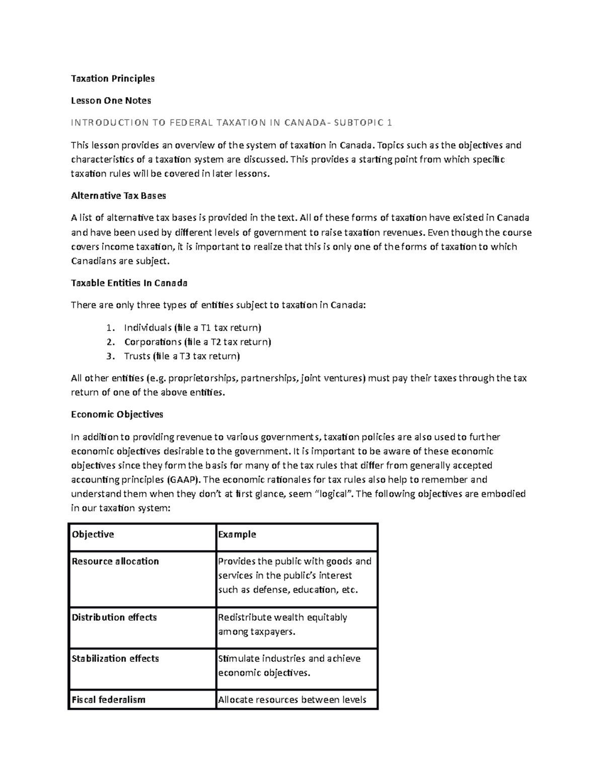 Lessons - Lecture notes 1-10 - Taxaion Principles Lesson One Notes ...