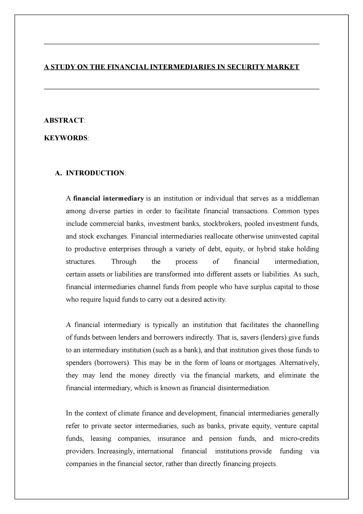 dissertation on financial intermediaries