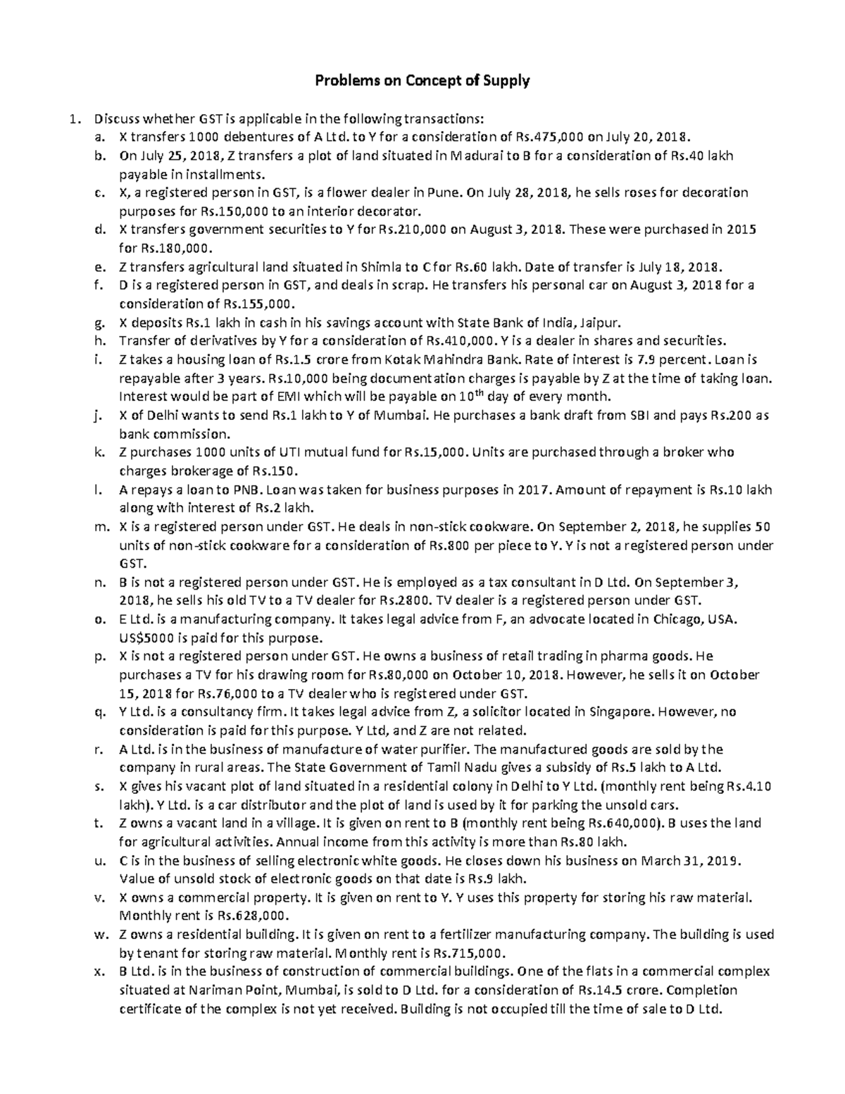 4. Examples on Concept of Supply Problems on Concept of Supply