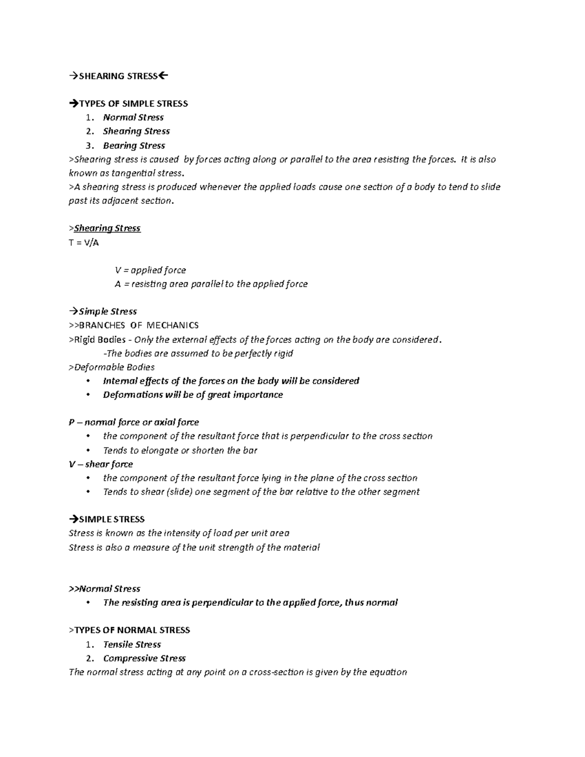 Deformable Bodies Reviewer - SHEARING STRESS TYPES OF SIMPLE STRESS ...