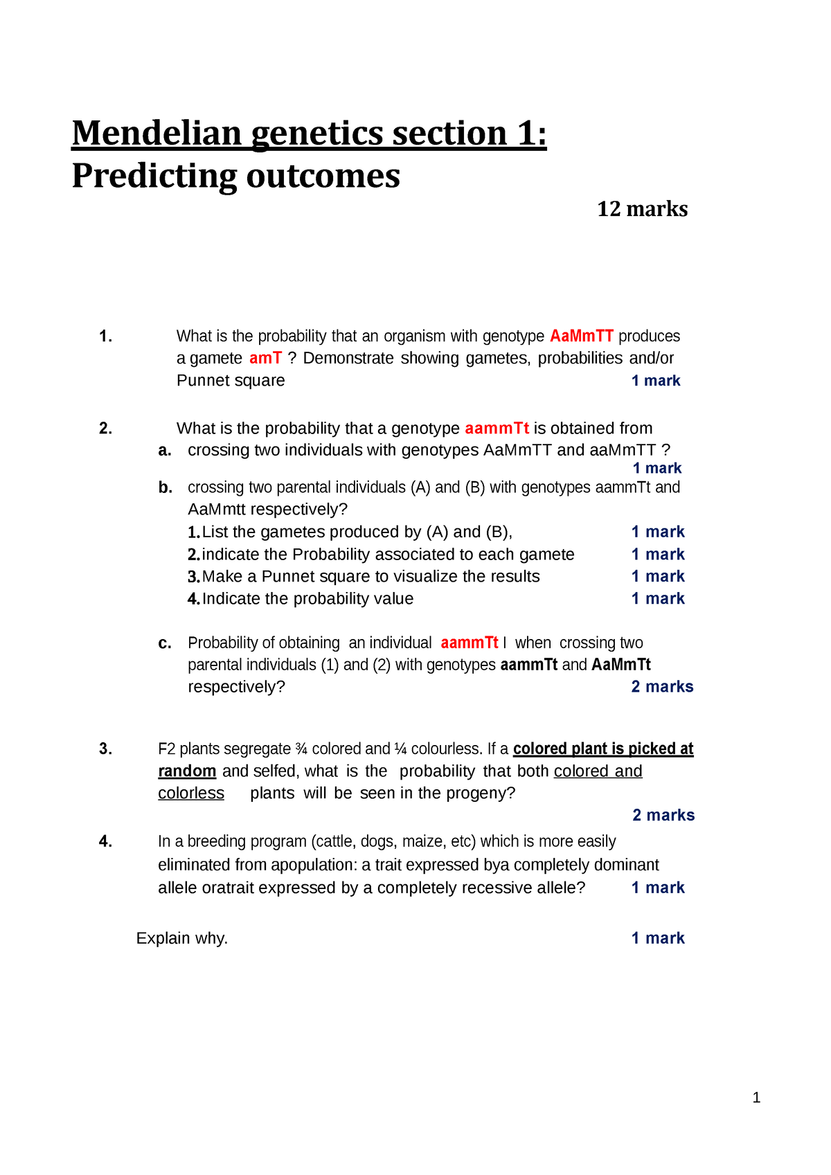 mendelian genetics essay questions