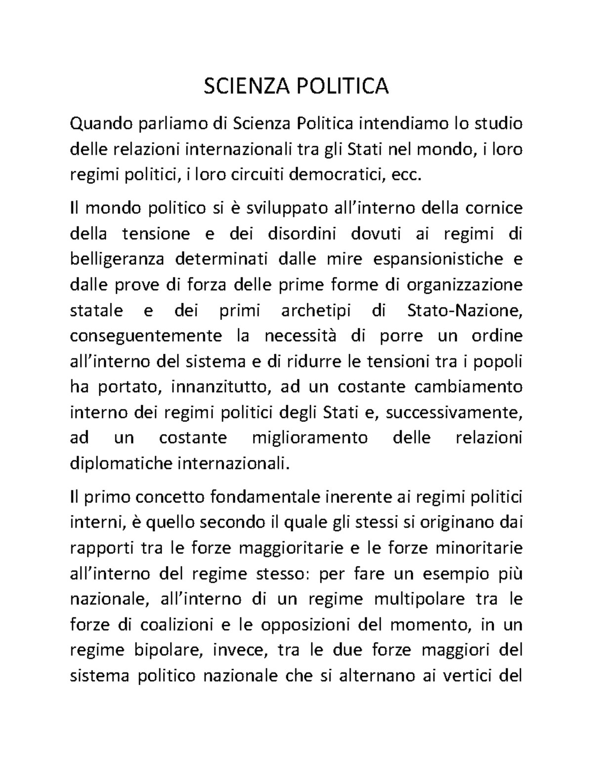 Scienza Politica - Il Mondo Politico Si è Sviluppato All’interno Della ...