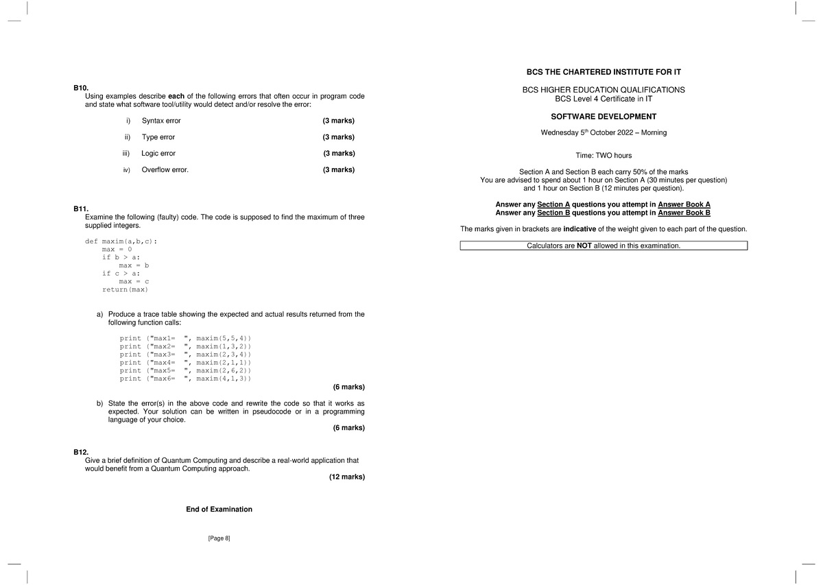 Extra - SD Coursework Past Papers - [Page 8] B10. Using examples ...
