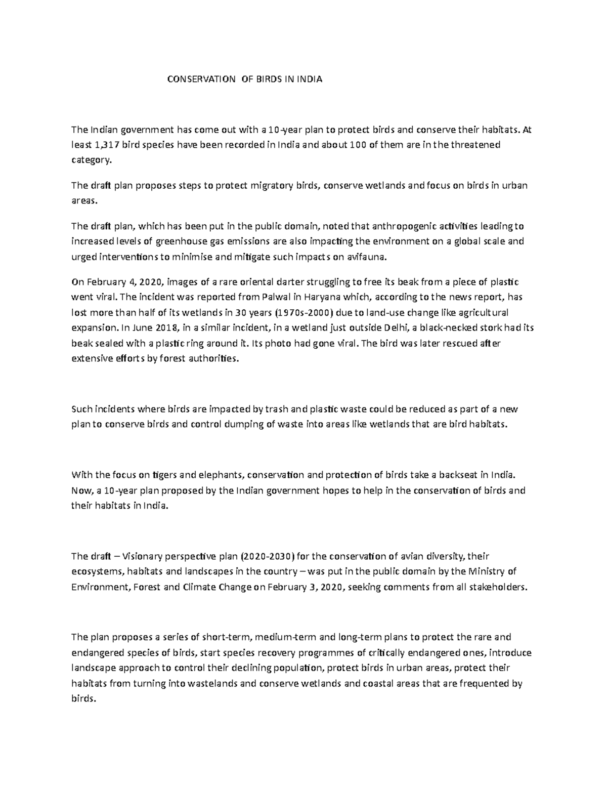 Study Of Birds Lecture Notes 1 CONSERVATION OF BIRDS IN INDIA The