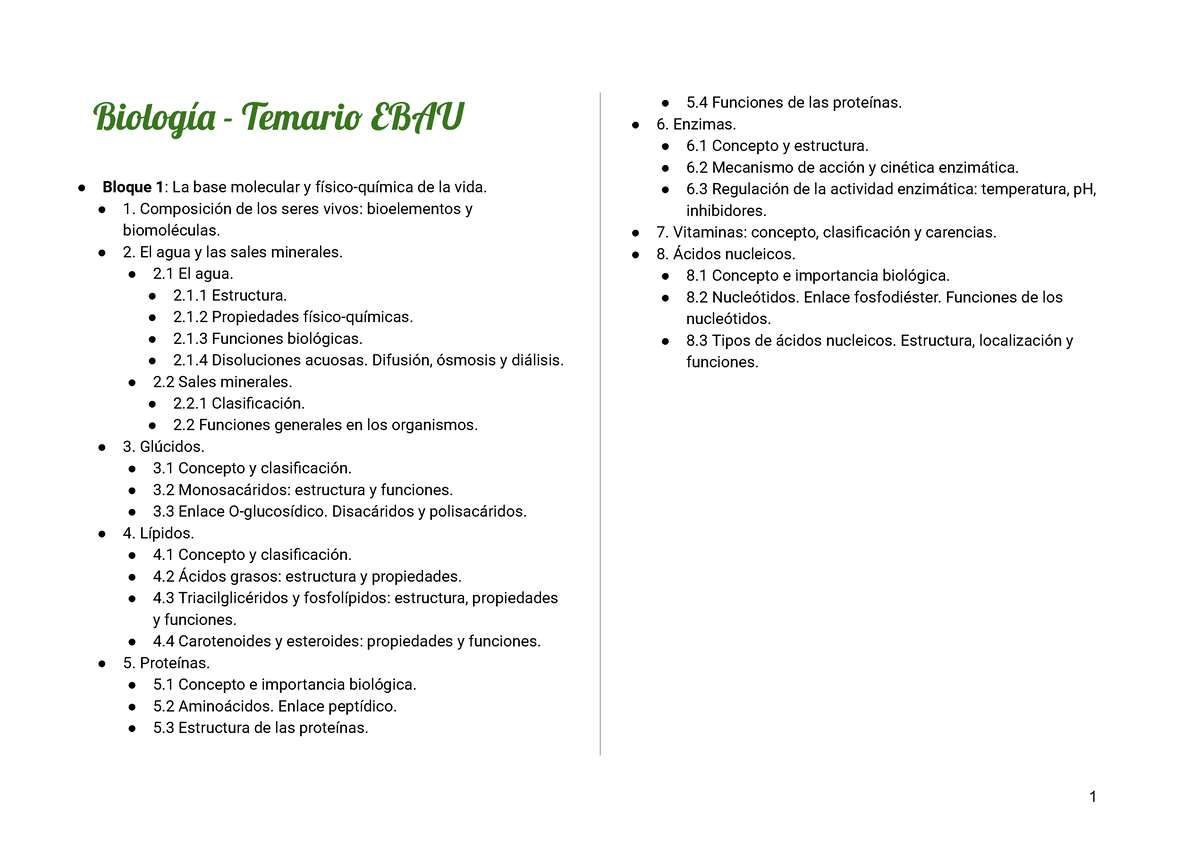 Biología - Temario EBAU - Biologí - Temari EBAU Bloque 1: La Base ...