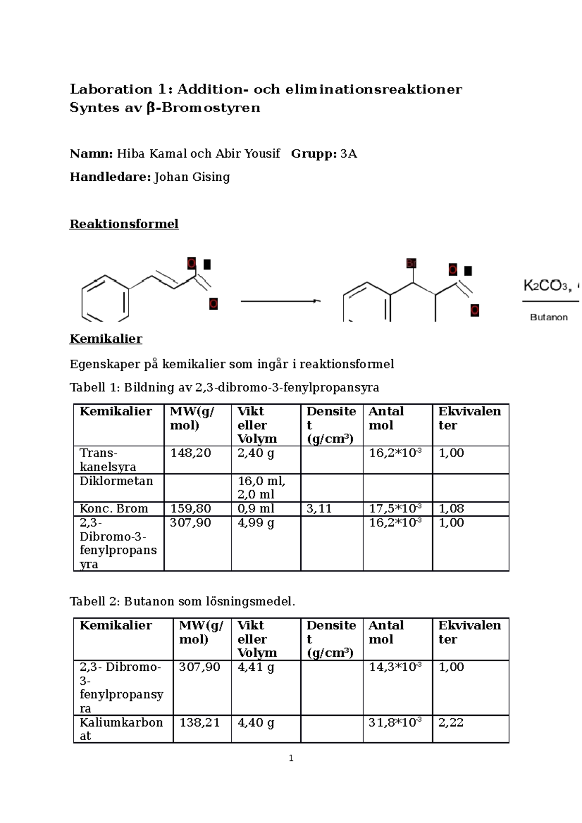 Grupp 3A - Labb Rapport - Laboration 1: Addition- Och ...