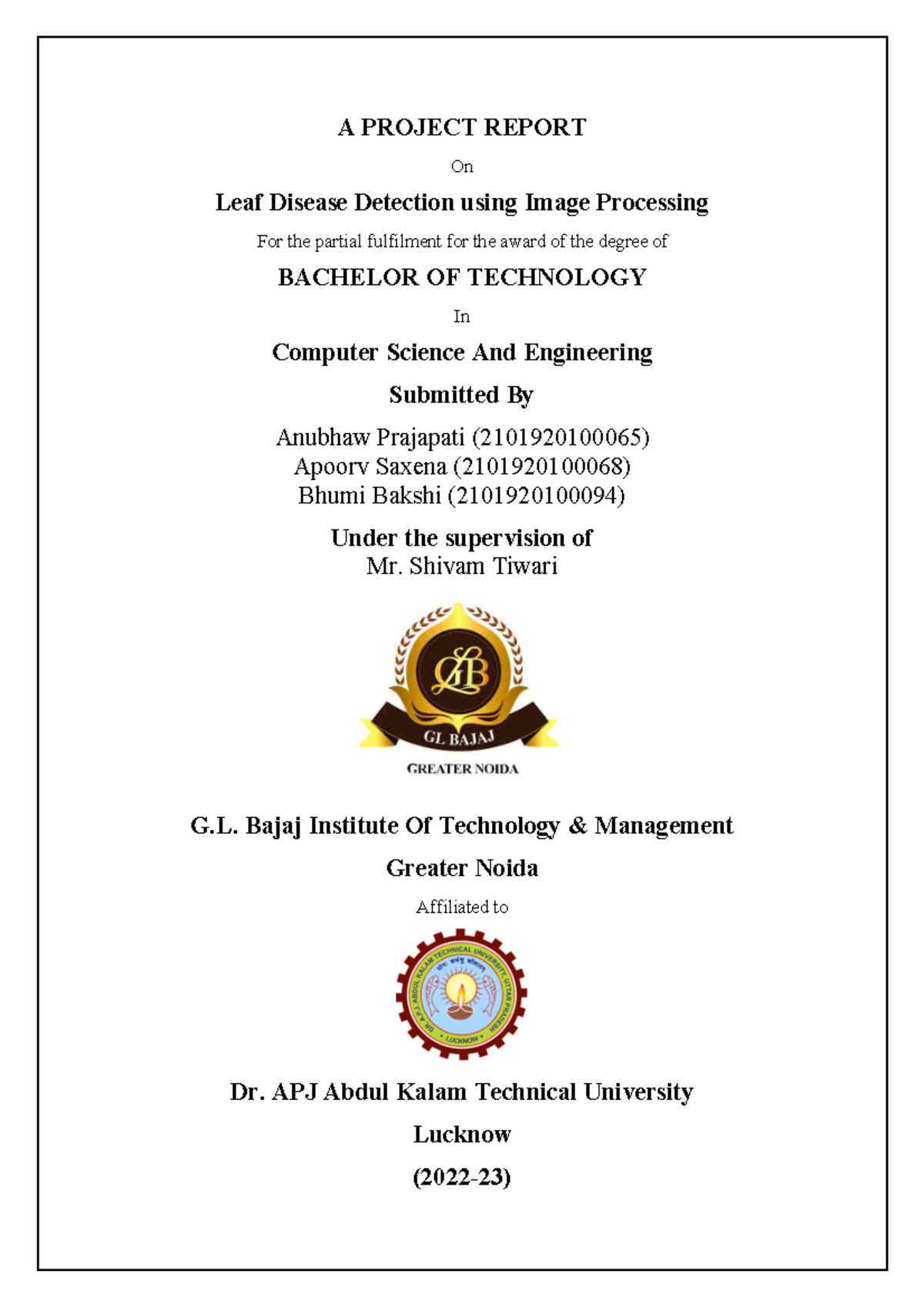 Leaf Disease Detection using Image Processing - A PROJECT REPORT On ...