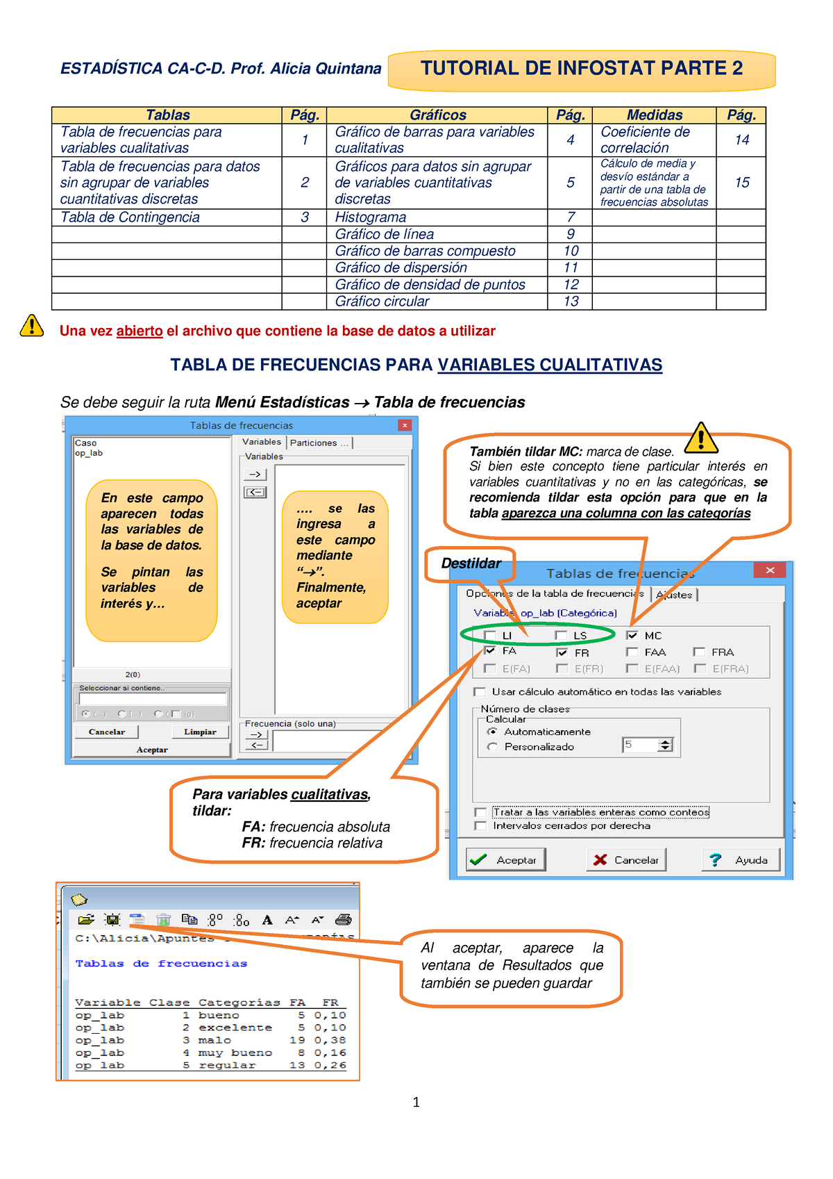 Infostat Tutorial 2 Tablas Graf Medidas + - ESTADÍSTICA CA-C-D. Prof ...