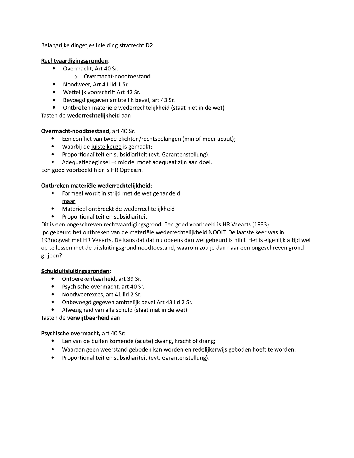 Inleiding strafrecht D2 belangrijke dingen - 670306 ...